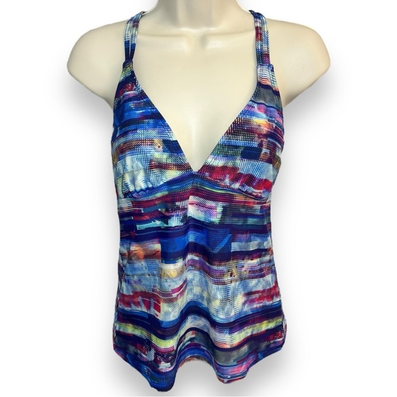 Athleta Women’s Redondo Cross Strap Tankini Blue/Fuschia Size Medium - Picture 1 of 6